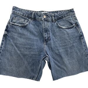 Zara Shorts Womens 8 Blue Denim High Rise Raw Hem Cutoff Casual Summer